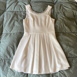 White Mini Dress with Beaded Neckline